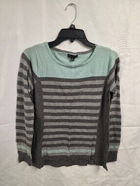 Willi Smith Mint and Gray Striped Crewneck Sweater
